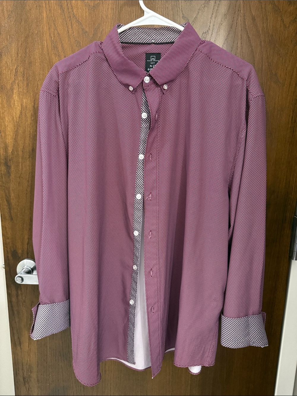 Michael Strahan Men’s Button-Down Shirt in Maroon Dot Print